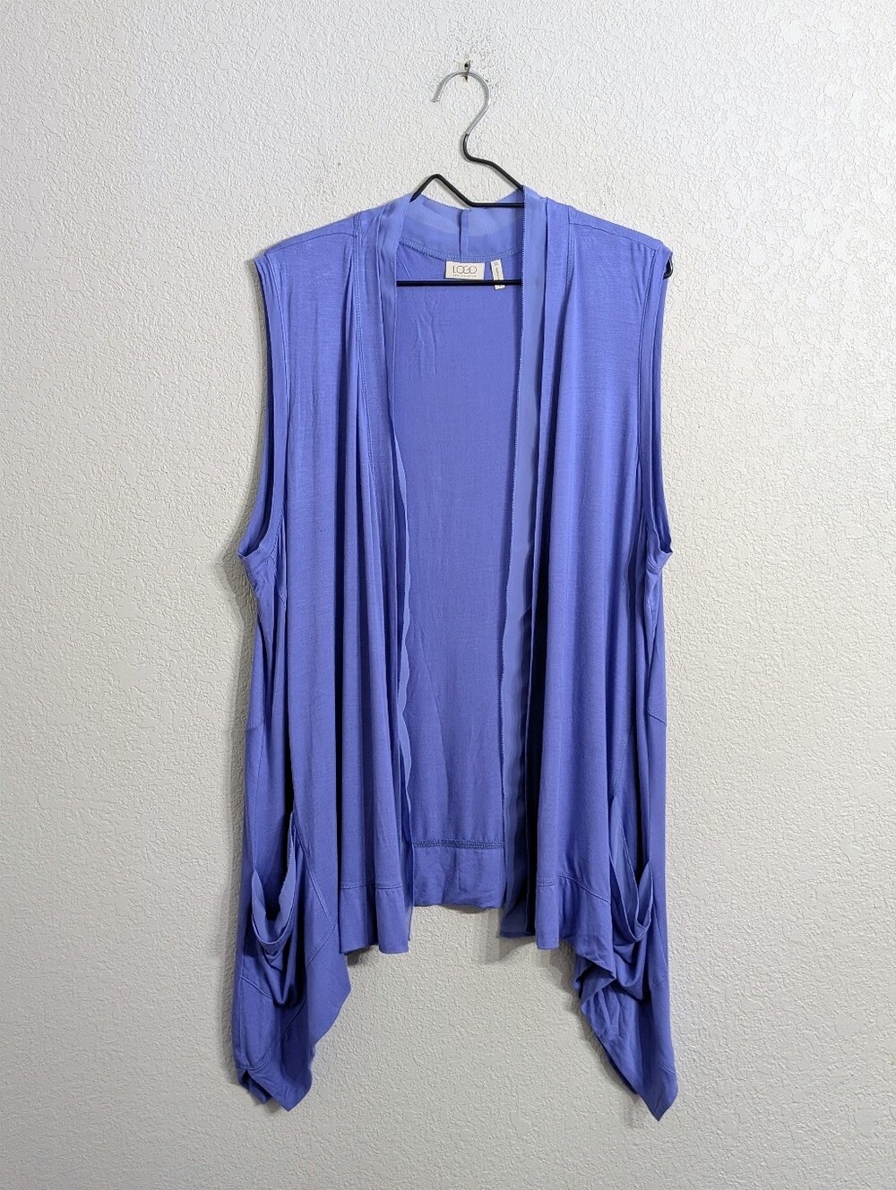 LOGO Lori Goldstein Sleeveless Open-Front Cardigan Vest Size 3X Lavender Blue
